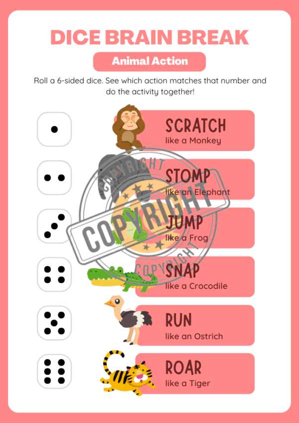 Animal Actions Brain Break Activity for Student in Sof Red Simple Style