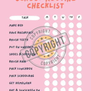 Pink Fun Kids School Routine Checklist Planner Worksheet