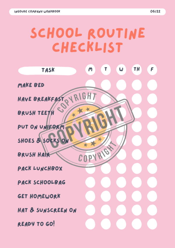 Pink Fun Kids School Routine Checklist Planner Worksheet