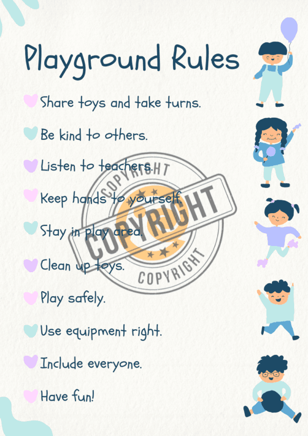 Playground Rules Poster in Green and Pink Hand-drawn Style