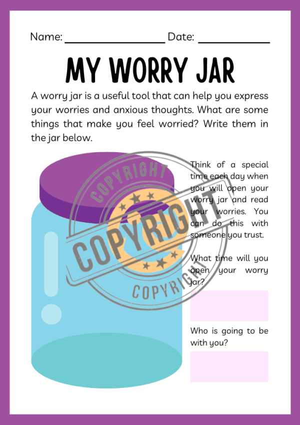 Social Emotional Learning SEL Worksheet for Kids - My Worry Jar Printable